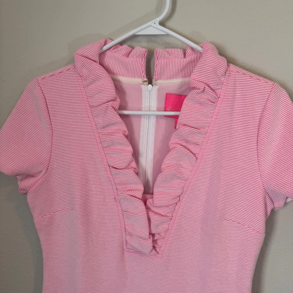 Lilly Pulitzer NWT Tisbury Prosecco Pink Striped Ruffle Dress - Picture 2 of 6